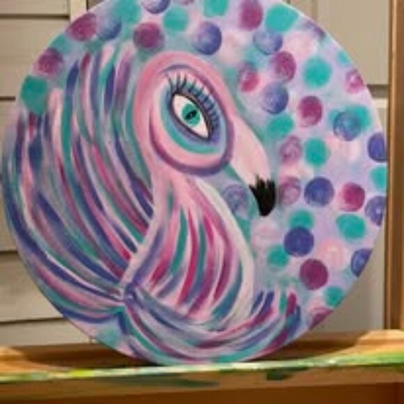 Round 16" Flamingo Painting
